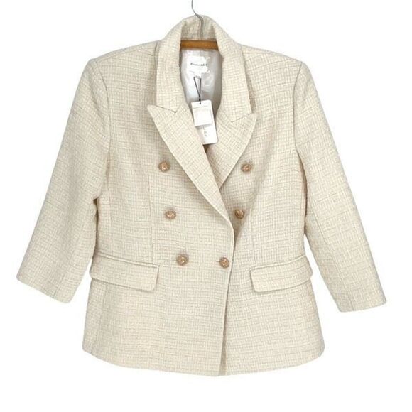 Line and Dot Women’s Avery Double-Breasted Lapel Lined Blazer Jacket Ivory Large - Picture 2 of 12